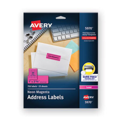 Picture of High-Visibility Permanent Laser ID Labels, 1 x 2 5/8, Neon Magenta, 750/PackAVE-5970