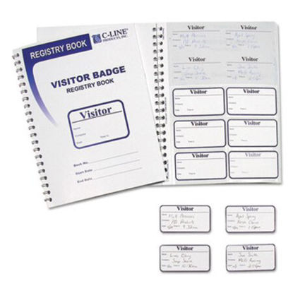 Picture of Visitor Badges with Registry Log, 3 5/8 x 1 7/8, White, 150 Badges/BoxCLI-97030
