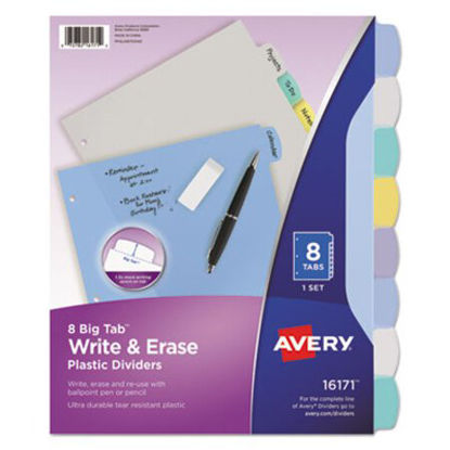 Picture of Write and Erase Big Tab Durable Plastic Dividers, 3-Hold Punched, 8-Tab, 11 x 8.5, Assorted, 1 SetAVE-16171