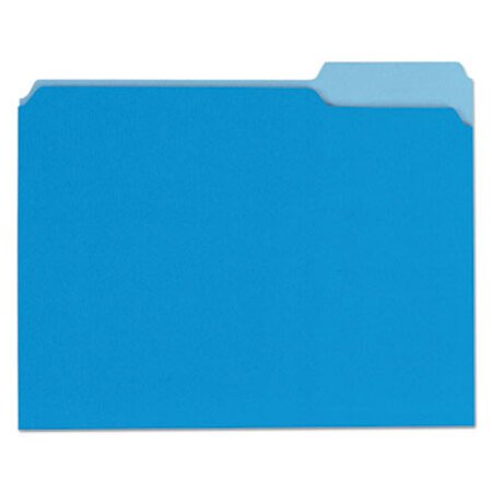 Picture of Deluxe Colored Top Tab File Folders, 1/3-Cut Tabs, Letter Size, Blue/Light Blue, 100/BoxUNV-10501