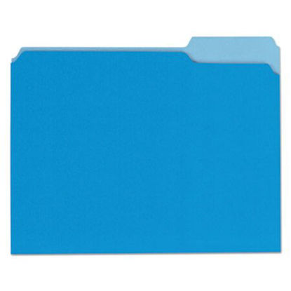 Picture of Deluxe Colored Top Tab File Folders, 1/3-Cut Tabs, Letter Size, Blue/Light Blue, 100/BoxUNV-10501