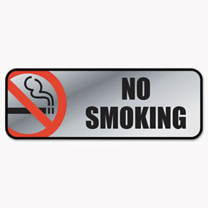 Picture of Brush Metal Office Sign, No Smoking, 9 x 3, Silver/RedCOS-098207