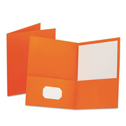 Picture of Twin-Pocket Folder, Embossed Leather Grain Paper, Orange, 25/BoxOXF-57510