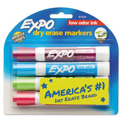 Picture of Low-Odor Dry-Erase Marker, Broad Chisel Tip, Assorted Pastel Colors, 4/SetSAN-81029