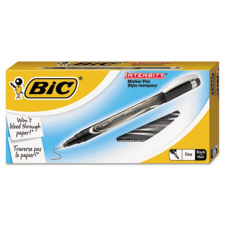 Picture of Intensity Porous Point Pen, Stick, Fine 0.5 mm, Black Ink, Black Barrel, DozenBIC-FPIN11BK