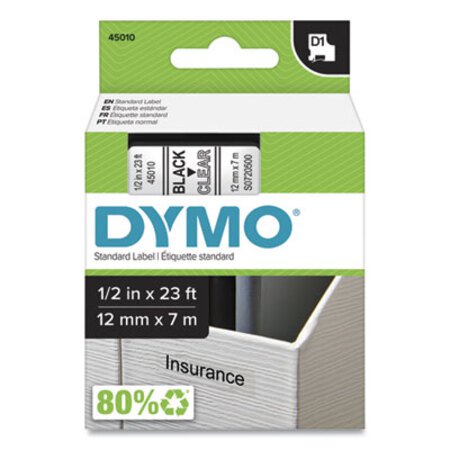 Picture of D1 High-Performance Polyester Removable Label Tape, 0.5" x 23 ft, Black on ClearDYM-45010