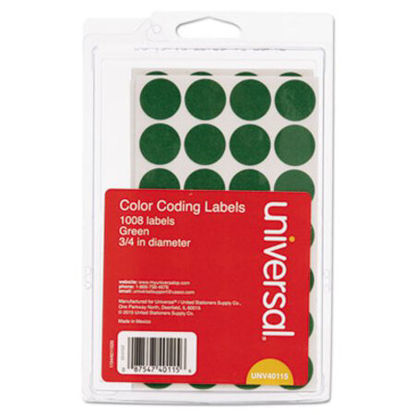 Picture of Self-Adhesive Removable Color-Coding Labels, 0.75" dia., Green, 28/Sheet, 36 Sheets/PackUNV-40115