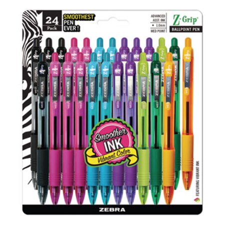 Picture of Z-Grip Ballpoint Pen, Retractable, Medium 1 mm, Assorted Artistic Ink Colors, Clear Barrel, 24/PackZEB-12271