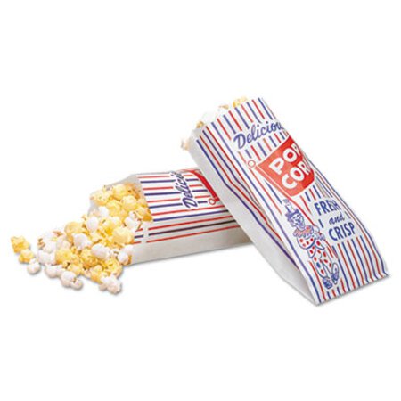 Picture of Pinch-Bottom Paper Popcorn Bag, 4 x 1.5 x 8, Blue/Red/White, 1,000/CartonBGC-300471