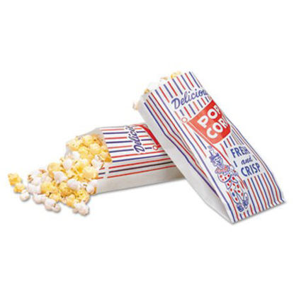 Picture of Pinch-Bottom Paper Popcorn Bag, 4 x 1.5 x 8, Blue/Red/White, 1,000/CartonBGC-300471