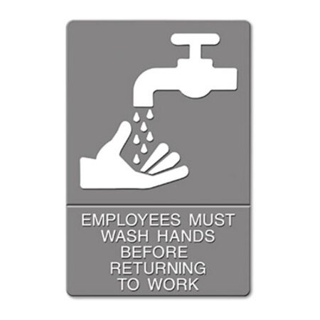 Picture of ADA Sign, EMPLOYEES MUST WASH HANDS... Tactile Symbol/Braille, 6 x 9, GrayUSS-4726