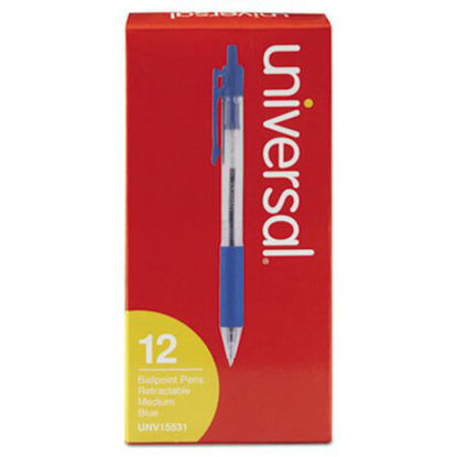 Picture of Comfort Grip Ballpoint Pen, Retractable, Medium 1 mm, Blue Ink, Clear Barrel, DozenUNV-15531