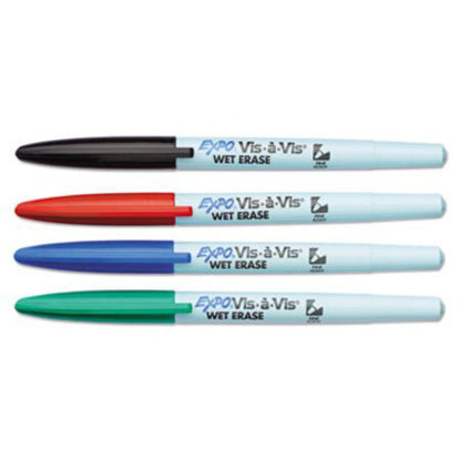 Picture of Vis-à-Vis Wet Erase Marker, Fine Bullet Tip, Assorted Colors, 4/SetSAN-16074