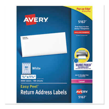 Picture of Easy Peel White Address Labels w/ Sure Feed Technology, Laser Printers, 0.5 x 1.75, White, 80/Sheet, 100 Sheets/BoxAVE-5167