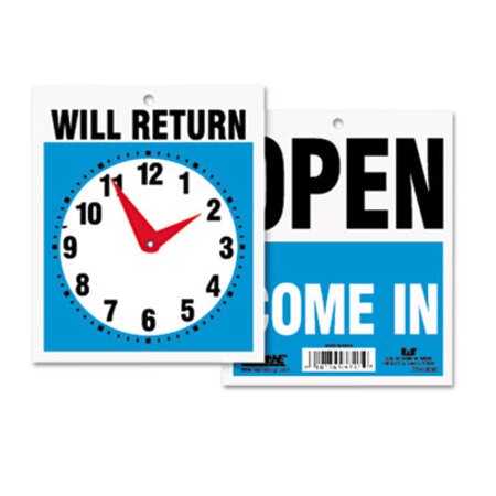 Picture of Double-Sided Open/Will Return Sign w/Clock Hands, Plastic, 7 1/2 x 9USS-9382