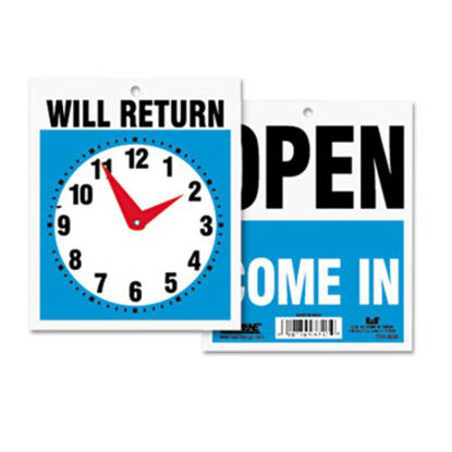 Picture of Double-Sided Open/Will Return Sign w/Clock Hands, Plastic, 7 1/2 x 9USS-9382