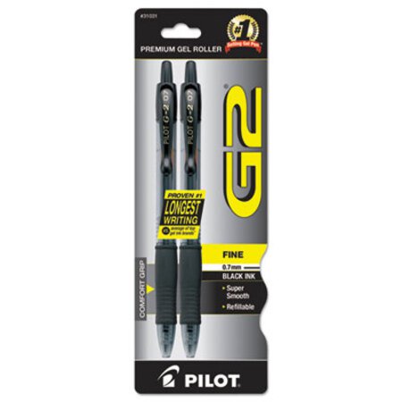 Picture of G2 Premium Gel Pen, Retractable, Fine 0.7 mm, Black Ink, Smoke Barrel, 2/PackPIL-31031