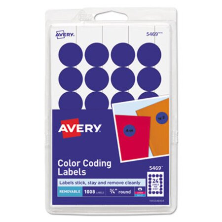 Picture of Printable Self-Adhesive Removable Color-Coding Labels, 0.75" dia., Dark Blue, 24/Sheet, 42 Sheets/Pack, (5469)AVE-05469