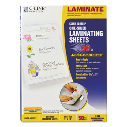 Picture of Cleer Adheer Self-Adhesive Laminating Film, 3 mil, 9" x 12", Gloss Clear, 50/BoxCLI-65009