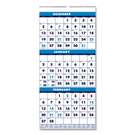 Picture of Recycled Three-Month Format Wall Calendar, 8 x 17, 14-Month (Dec-Jan) 2021-2023HOD-3646