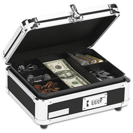Picture of Plastic and Steel Cash Box with Tumbler Lock, Black and ChromeIDE-VZ01002