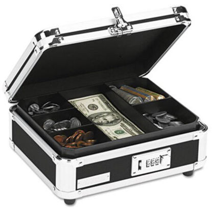 Picture of Plastic and Steel Cash Box with Tumbler Lock, Black and ChromeIDE-VZ01002