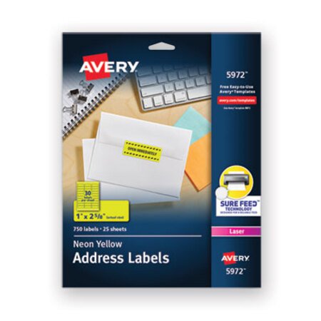 Picture of High-Visibility Permanent Laser ID Labels, 1 x 2 5/8, Neon Yellow, 750/PackAVE-5972