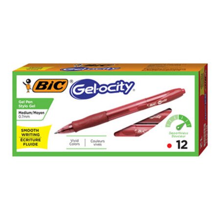 Picture of Gel-ocity Gel Pen, Retractable, Medium 0.7 mm, Red Ink, Translucent Red Barrel, DozenBIC-RLC11RD