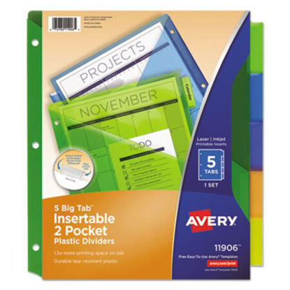 Picture of Insertable Big Tab Plastic 2-Pocket Dividers, 5-Tab, 11.13 x 9.25, Assorted, 1 SetAVE-11906