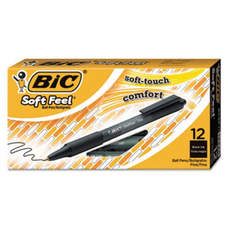 Picture of Soft Feel Ballpoint Pen, Retractable, Fine 0.8 mm, Black Ink, Black Barrel, DozenBIC-SCSF11BK