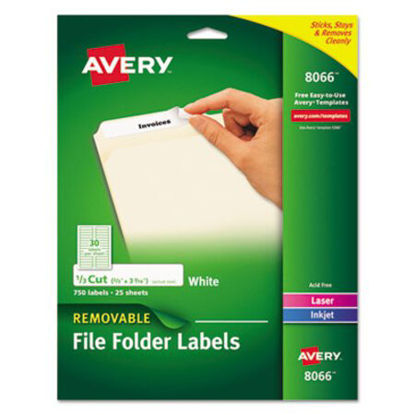 Picture of Removable File Folder Labels with Sure Feed Technology, 0.66 x 3.44, White, 30/Sheet, 25 Sheets/PackAVE-8066