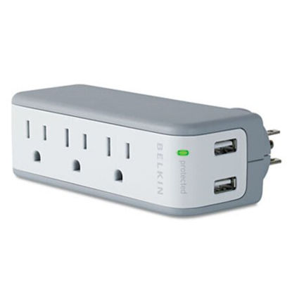 Picture of Wall Mount Surge Protector, 3 Outlets/2 USB Ports, 918 Joules, Gray/WhiteBLK-BZ103050TVL