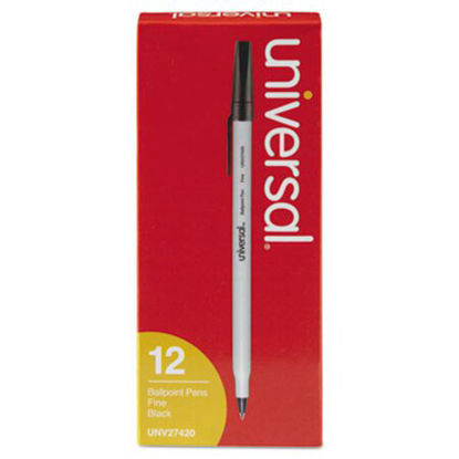 Picture of Ballpoint Pen, Stick, Fine 0.7 mm, Black Ink, Gray Barrel, DozenUNV-27420