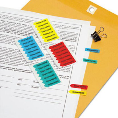 Picture of Mini Arrow Page Flags, "Sign Here", Blue/Mint/Red/Yellow, 126 Flags/PackRTG-72020
