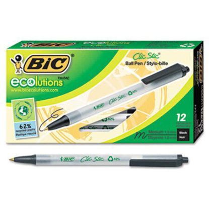 Picture of Ecolutions Clic Stic Ballpoint Pen, Retractable, Medium 1 mm, Black Ink, Clear Barrel, DozenBIC-CSEM11BK