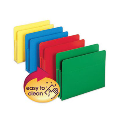 Picture of Poly Drop Front File Pockets, 3.5" Expansion, 4 Sections, Letter Size, Assorted, 4/BoxSMD-73500