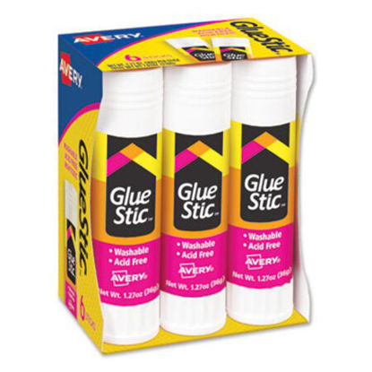 Picture of Permanent Glue Stic Value Pack, 1.27 oz, Applies White, Dries Clear, 6/PackAVE-98073