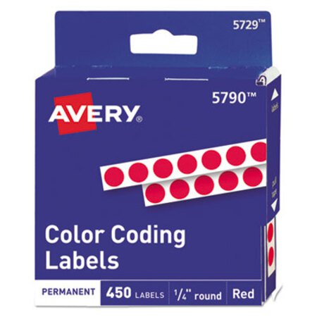Picture of Handwrite-Only Permanent Self-Adhesive Round Color-Coding Labels in Dispensers, 0.25" dia., Red, 450/Roll, (5790)AVE-05790