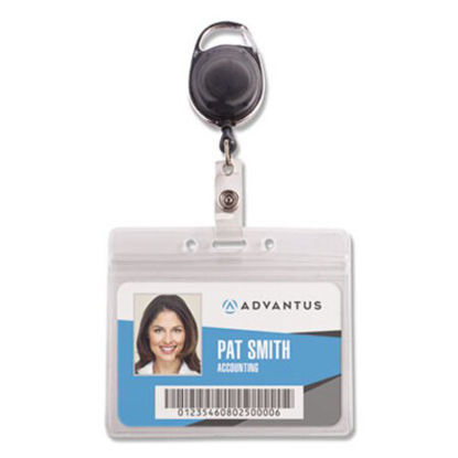Picture of Resealable ID Badge Holder, Cord Reel, Horizontal, 3.75 x 4.13, Clear, 10/PackAVT-91130