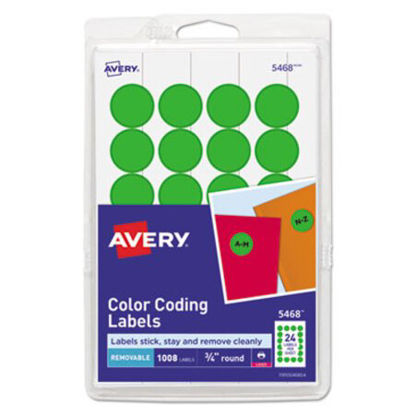 Picture of Printable Self-Adhesive Removable Color-Coding Labels, 0.75" dia., Neon Green, 24/Sheet, 42 Sheets/Pack, (5468)AVE-05468