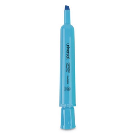 Picture of Desk Highlighters, Fluorescent Blue Ink, Chisel Tip, Blue Barrel, DozenUNV-08864