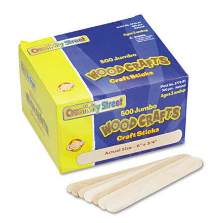 Picture of Natural Wood Craft Sticks, Jumbo Size, 6" x 0.75", Wood, Natural, 500/BoxCKC-377601