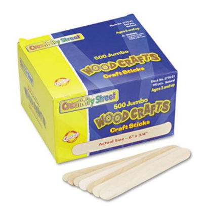 Picture of Natural Wood Craft Sticks, Jumbo Size, 6" x 0.75", Wood, Natural, 500/BoxCKC-377601