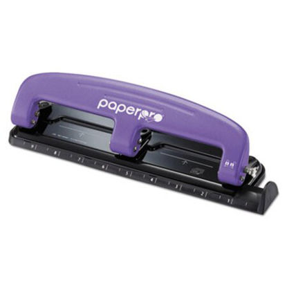 Picture of EZ Squeeze Three-Hole Punch, 12-Sheet Capacity, Purple/BlackACI-2105