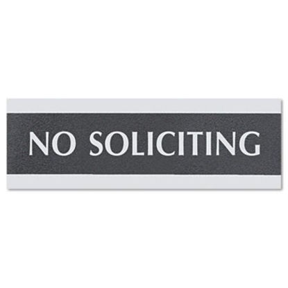 Picture of Century Series Office Sign, NO SOLICITING, 9 x 3, Black/SilverUSS-4758
