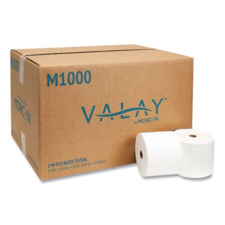Picture of Small Core Bath Tissue, Septic Safe, 2-Ply, White, 1000 Sheets/Roll, 36 Roll/CartonMOR-M1000