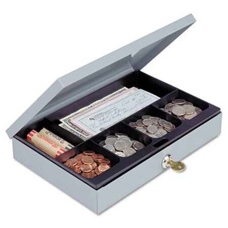 Picture of Heavy-Duty Steel Low-Profile Cash Box w/6 Compartments, Key Lock, GrayMMF-221618001