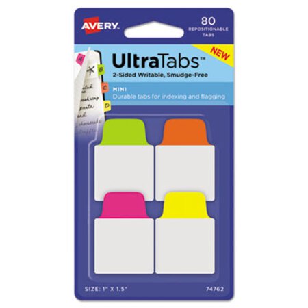 Picture of Ultra Tabs Repositionable Mini Tabs, 1/5-Cut Tabs, Assorted Neon, 1" Wide, 80/PackAVE-74762