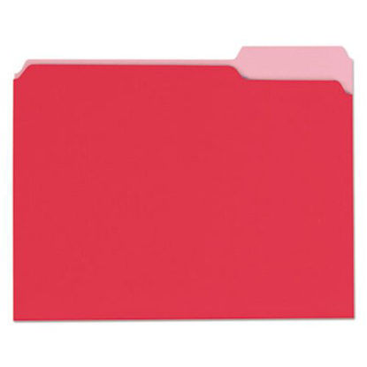 Picture of Deluxe Colored Top Tab File Folders, 1/3-Cut Tabs, Letter Size, Red/Light Red, 100/BoxUNV-10503