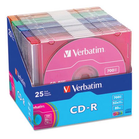 Picture of CD-R Discs, 700MB/80min, 52x, Slim Jewel Cases, Assorted Colors, 25/PackVER-94611